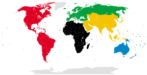 Az olimpiai zászló az öt kontinenst szimbolizálja..