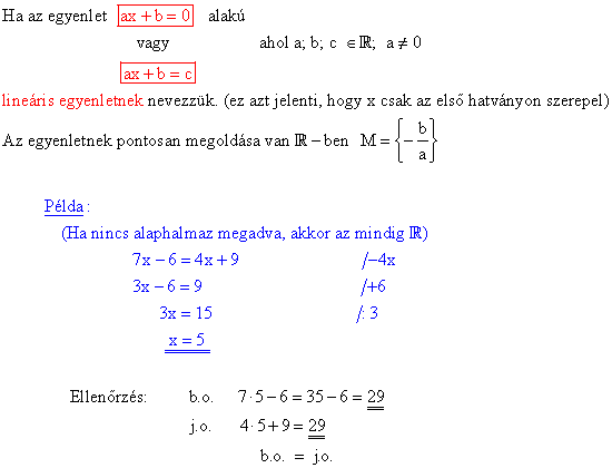 Elsőfokú egyenletek