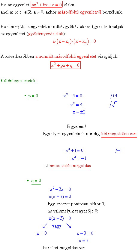 Másodfokú egyenletek