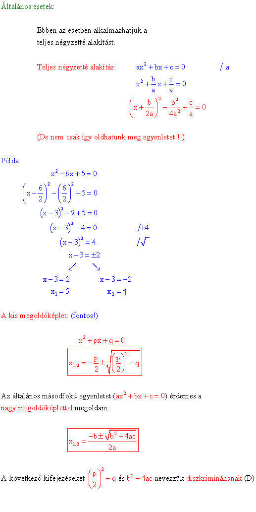 Másodfokú egyenletek 2