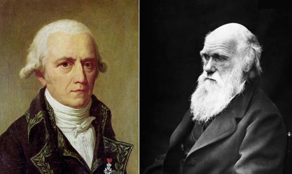 Darwin és Lamarck portréja.