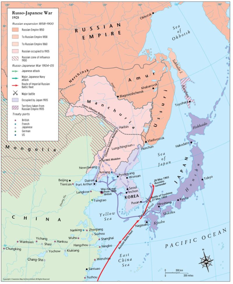 Az orosz-japán háború színtere. Forrás: The Map Archive