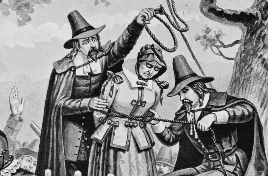 A szálemi boszorkányper. A tömeghisztéria, ami végigsöpört az egész XVII. századi Új-Anglián megmutatta, hogy a keresztény vallási fanatikusok is képesek rettenetes dolgokra. Később kiderült, hogy a települések lakóinak boszorkánysággal magyarázott furcsa viselkedése az anyarozs gabonaparazita miatt következett be. Amerikában a tengerbe veszejtés, míg Európában az autodafé, vagyis a máglyán égetés terjedt el. A bűnösöket feláldozták, hogy helyreállítsák Isten békéjét a közösségben. Forrás: www.thoughtco.com